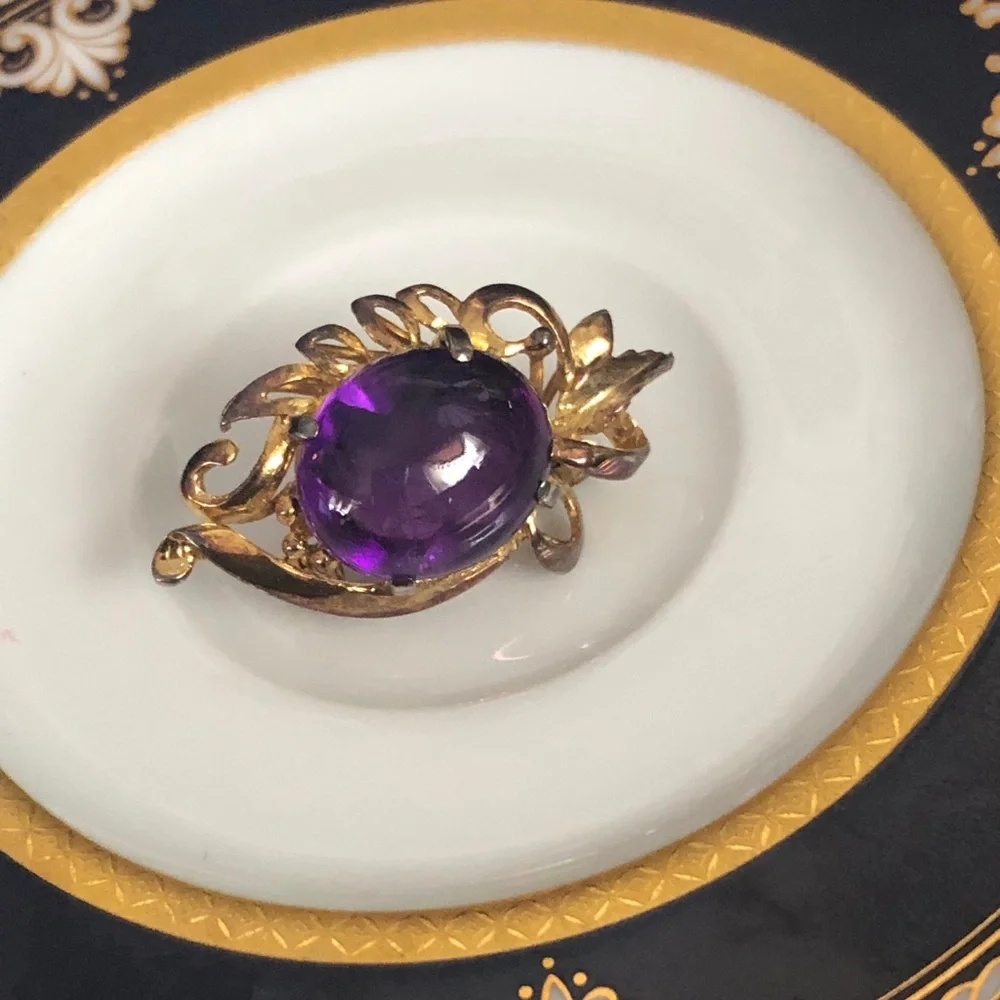 Vintage Gold Vermeil Amethyst Brooch Pin